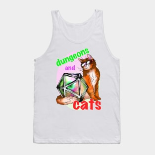 Cool ginger cat dungeon meowster with dnd D20 dice Tank Top
